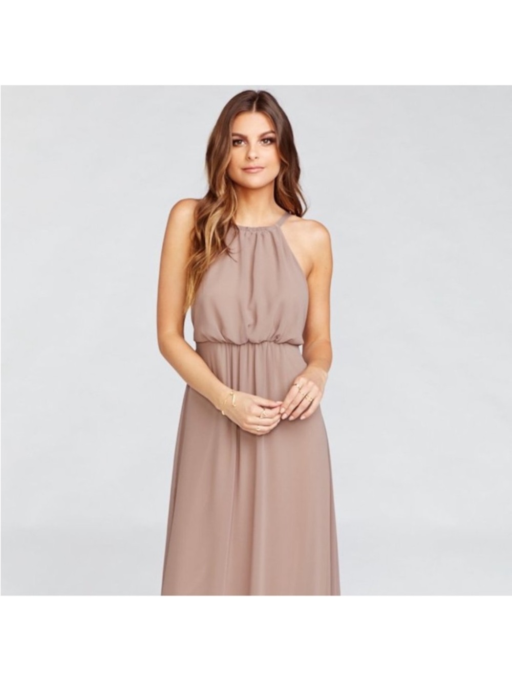 Show Me Your Mumu Women's Halter Maxi Dress in Taupe 2XL